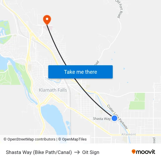 Shasta Way (Bike Path/Canal) to Oit Sign map