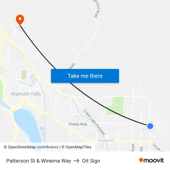 Patterson St & Winema Way to Oit Sign map