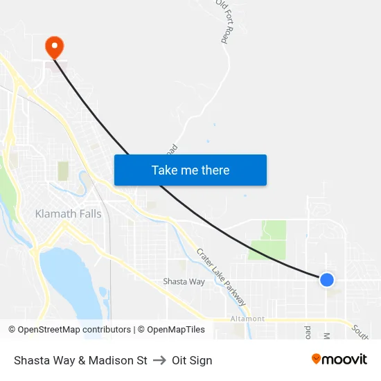 Shasta Way & Madison St to Oit Sign map