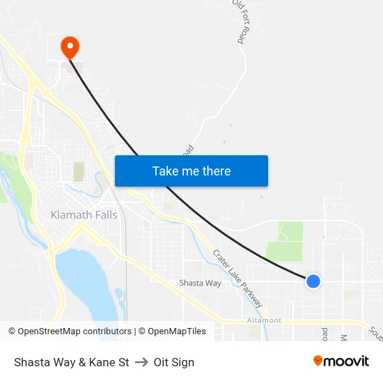 Shasta Way & Kane St to Oit Sign map