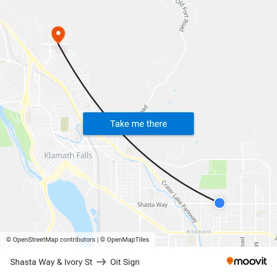 Shasta Way & Ivory St to Oit Sign map