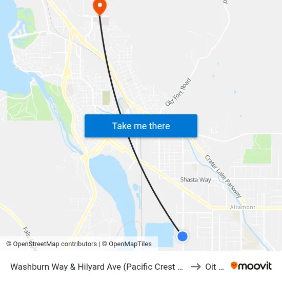 Washburn Way & Hilyard Ave (Pacific Crest Federal Credit Union) to Oit Sign map