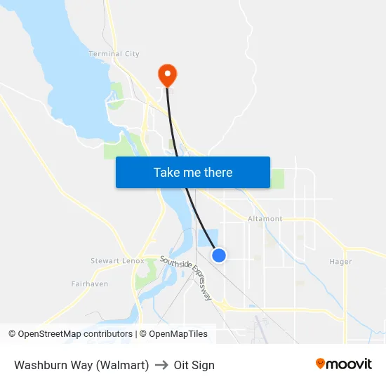 Washburn Way (Walmart) to Oit Sign map
