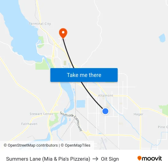 Summers Lane (Mia & Pia's Pizzeria) to Oit Sign map