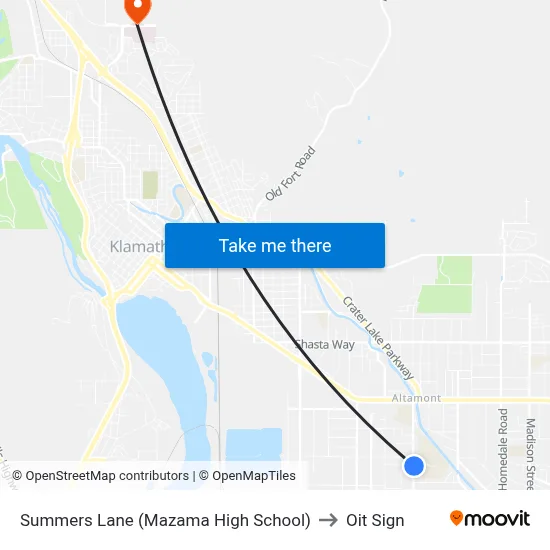 Summers Lane (Mazama High School) to Oit Sign map