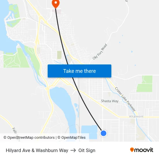 Hilyard Ave & Washburn Way to Oit Sign map