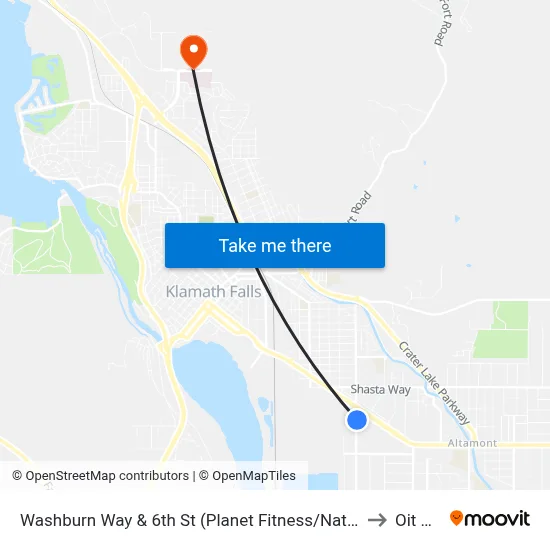 Washburn Way & 6th St (Planet Fitness/Natural Grocers) to Oit Sign map