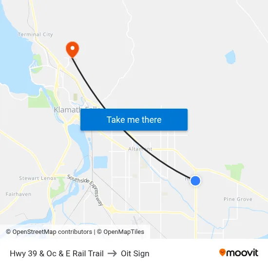 Hwy 39 & Oc & E Rail Trail to Oit Sign map
