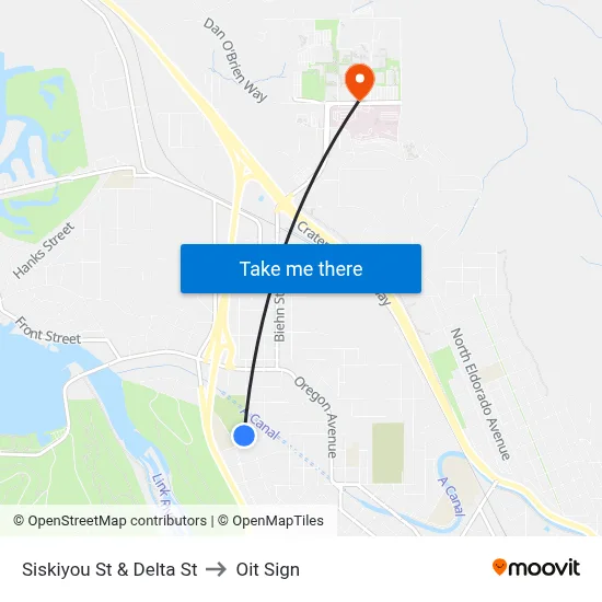 Siskiyou St & Delta St to Oit Sign map
