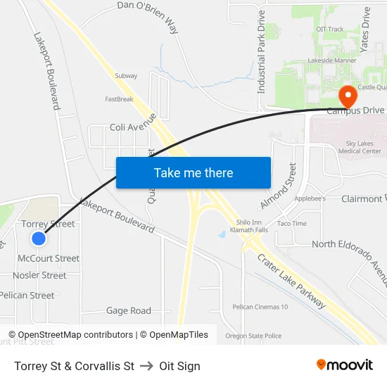 Torrey St & Corvallis St to Oit Sign map