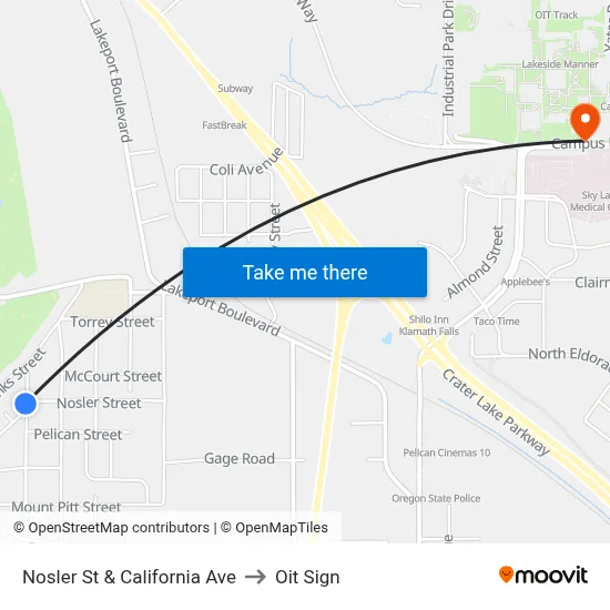 Nosler St & California Ave to Oit Sign map
