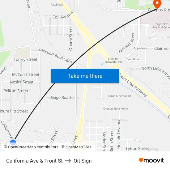 California Ave & Front St to Oit Sign map