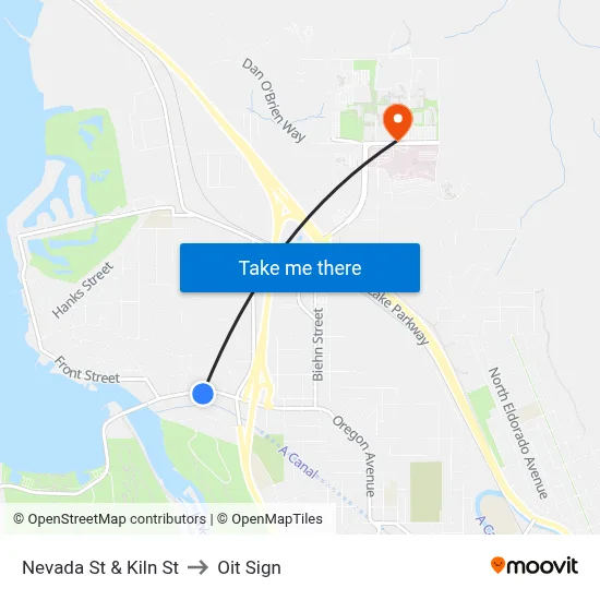 Nevada St & Kiln St to Oit Sign map