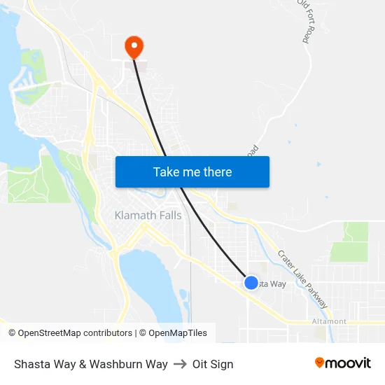 Shasta Way & Washburn Way to Oit Sign map