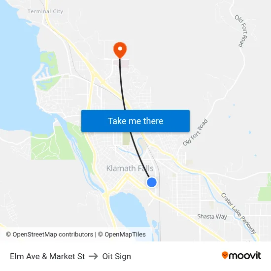 Elm Ave & Market St to Oit Sign map
