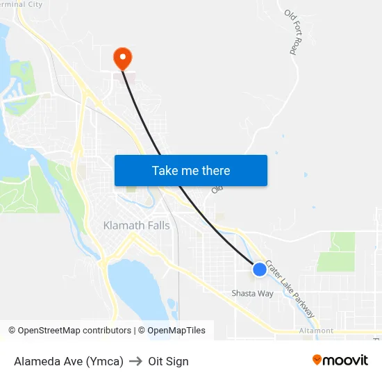 Alameda Ave (Ymca) to Oit Sign map