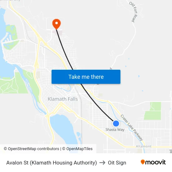 Avalon St (Klamath Housing Authority) to Oit Sign map