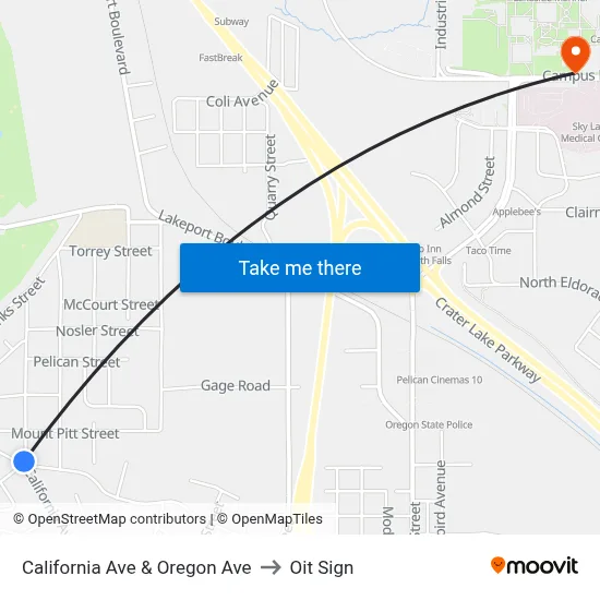 California Ave & Oregon Ave to Oit Sign map