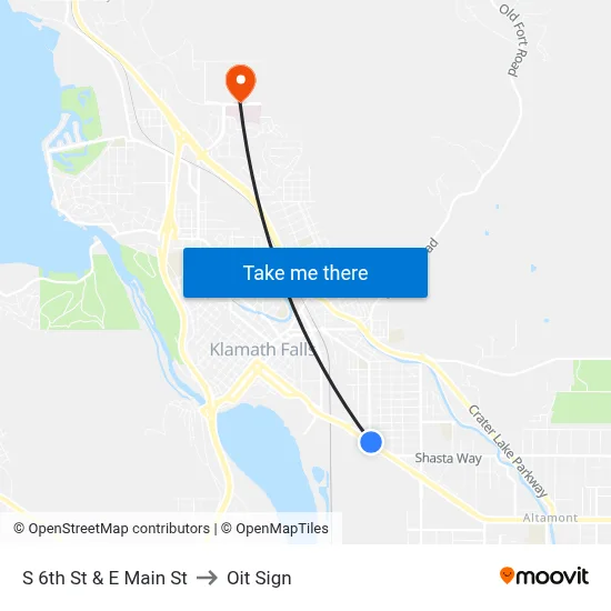 S 6th St & E Main St to Oit Sign map