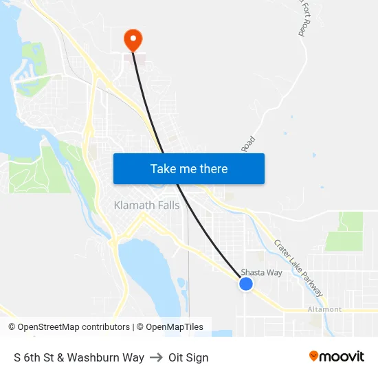 S 6th St & Washburn Way to Oit Sign map