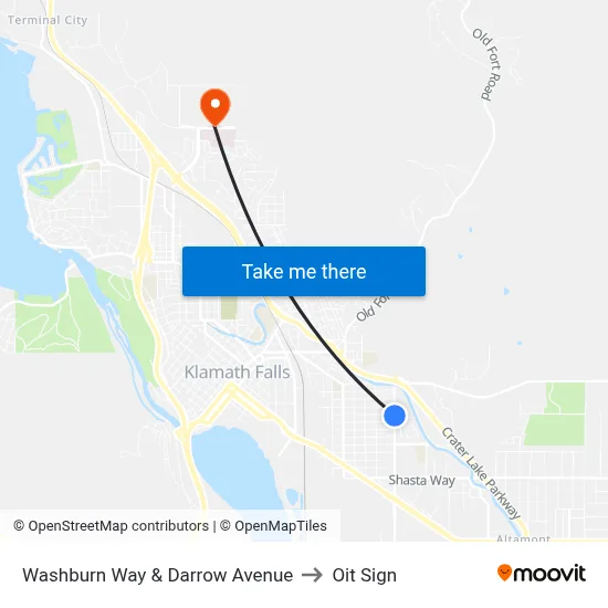Washburn Way & Darrow Avenue to Oit Sign map