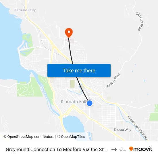 Greyhound Connection To Medford Via the Shuttle Klamath Falls + Amtrak Klamath Falls Rail Station (Kfs) to Oit Sign map