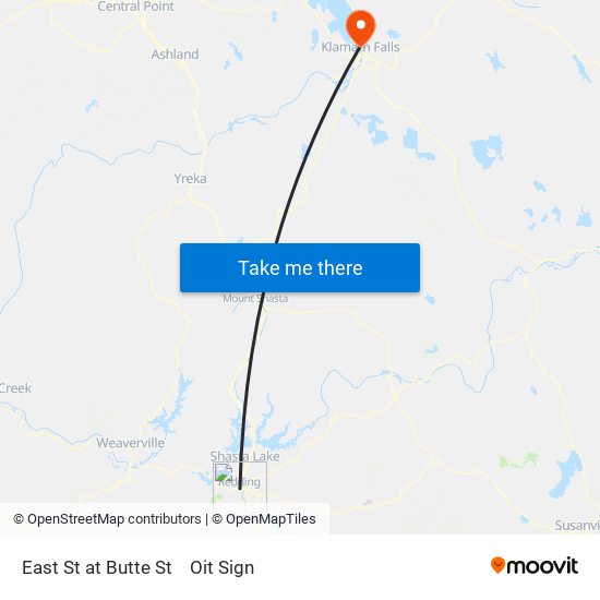 East St at Butte St to Oit Sign map