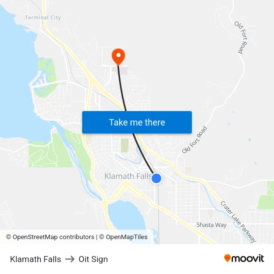 Klamath Falls to Oit Sign map