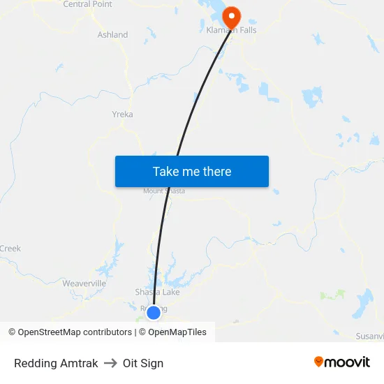Redding Amtrak to Oit Sign map