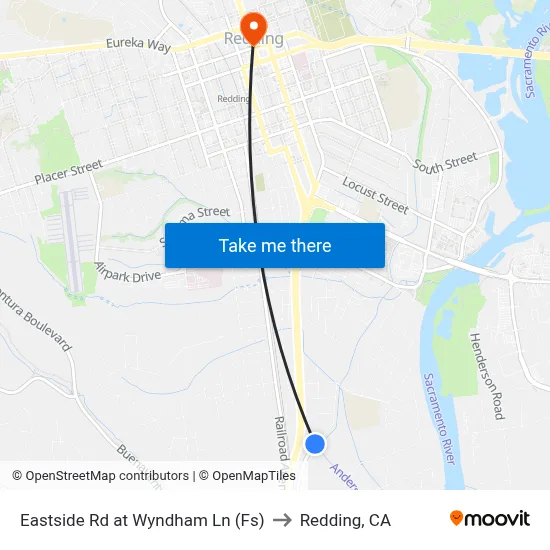 Eastside Rd at Wyndham Ln (Fs) to Redding, CA map