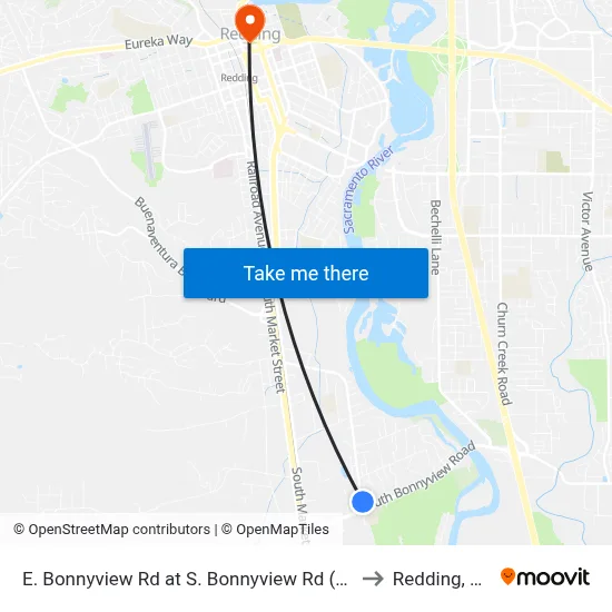 E. Bonnyview Rd at S. Bonnyview Rd (Fs) to Redding, CA map