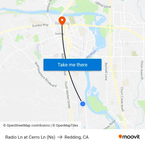 Radio Ln at Cerro Ln (Ns) to Redding, CA map