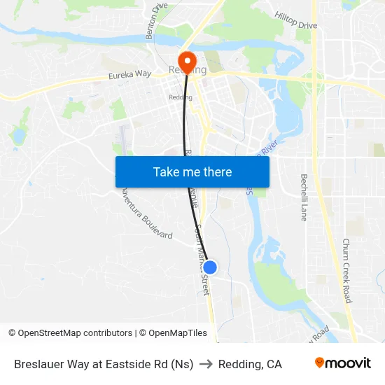 Breslauer Way at Eastside Rd (Ns) to Redding, CA map