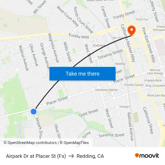 Airpark Dr at Placer St (Fs) to Redding, CA map