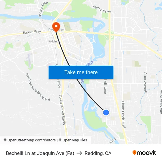 Bechelli Ln at Joaquin Ave (Fs) to Redding, CA map