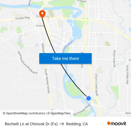 Bechelli Ln at Chinook Dr (Fs) to Redding, CA map