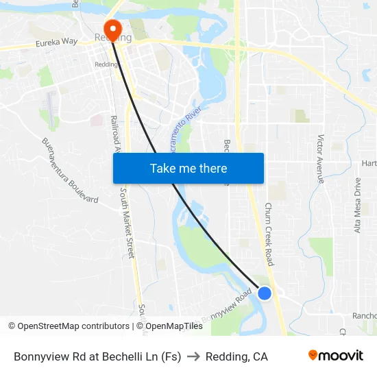 Bonnyview Rd at Bechelli Ln (Fs) to Redding, CA map