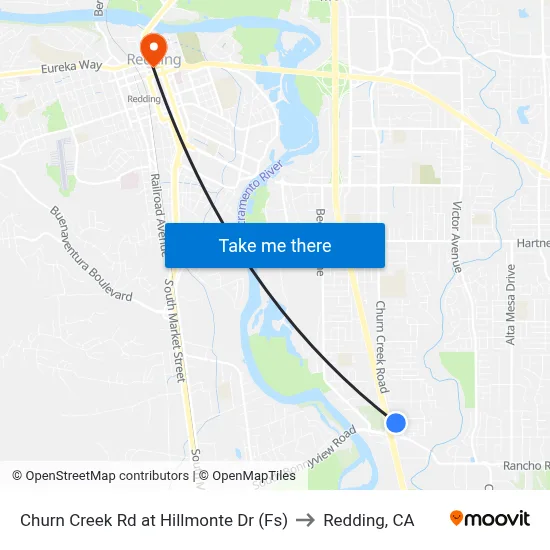 Churn Creek Rd at Hillmonte Dr (Fs) to Redding, CA map