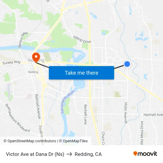 Victor Ave at Dana Dr (Ns) to Redding, CA map