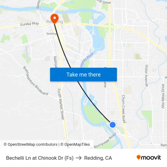 Bechelli Ln at Chinook Dr (Fs) to Redding, CA map