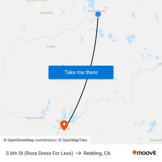 S 6th St (Ross Dress For Less) to Redding, CA map