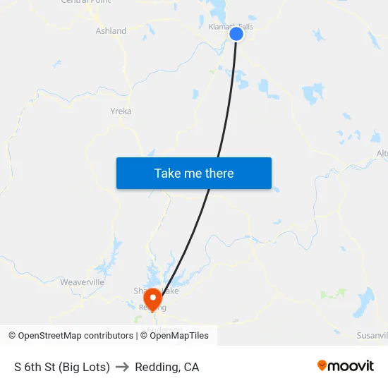 S 6th St (Big Lots) to Redding, CA map
