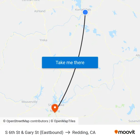 S 6th St & Gary St (Eastbound) to Redding, CA map
