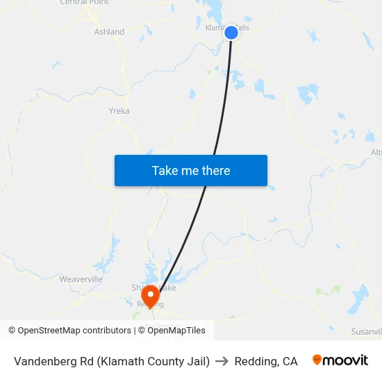 Vandenberg Rd (Klamath County Jail) to Redding, CA map