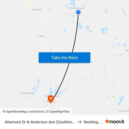 Altamont Dr & Anderson Ave (Southbound) to Redding, CA map