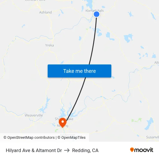Hilyard Ave & Altamont Dr to Redding, CA map
