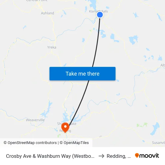 Crosby Ave & Washburn Way (Westbound) to Redding, CA map