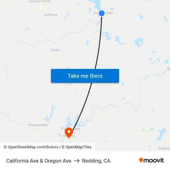 California Ave & Oregon Ave to Redding, CA map