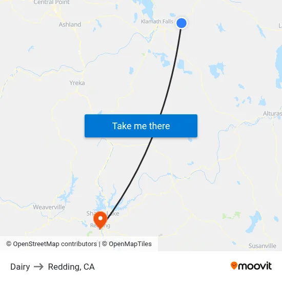 Dairy to Redding, CA map