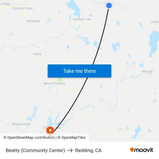 Beatty (Community Center) to Redding, CA map